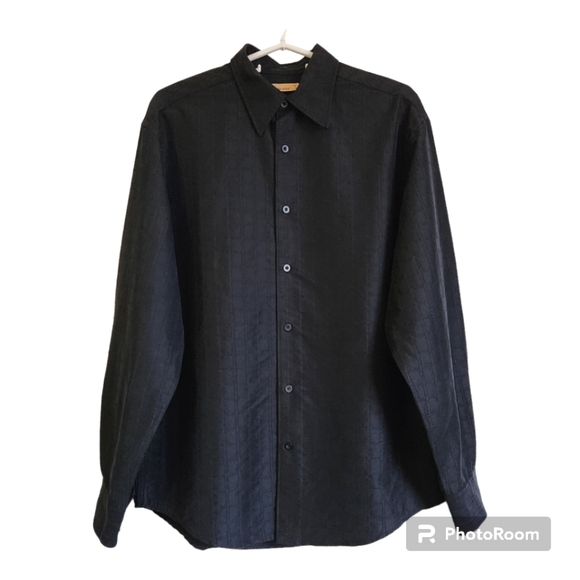The Havanera Co. Men's Long Sleeve Modal Button-Up Shirt Size M Black Textured - Picture 1 of 16